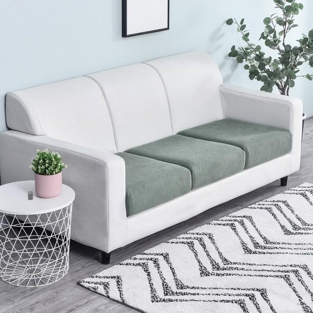 Polar Fleece Sofa Seat Cushion Cover Jacquard Seat Cover Elasticized Machine Washable Removable Slipcover Sofa Covers Home Furniture Protector
