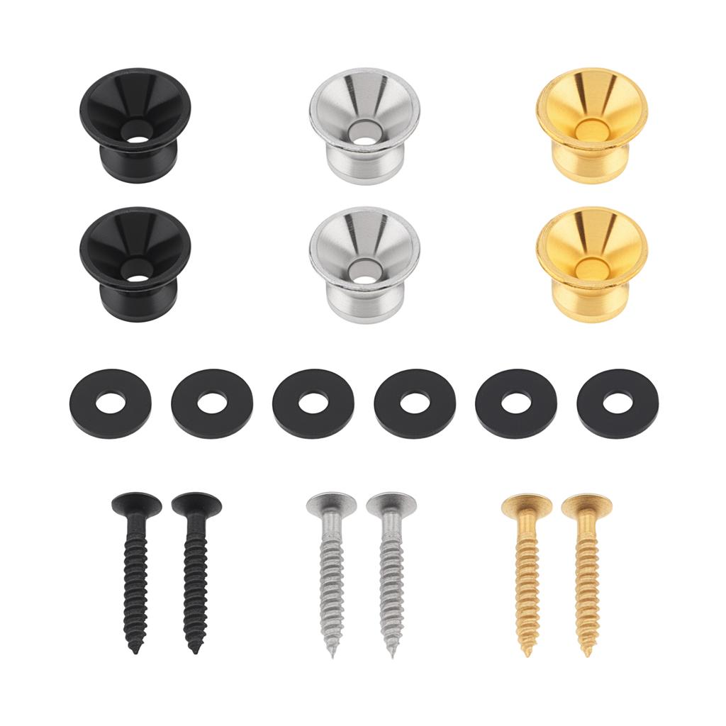 Metal 6pcs Guitar Strap Lock Buttons Gold Silver Black Acoustic Electric Ukulele Secure Heavy Duty