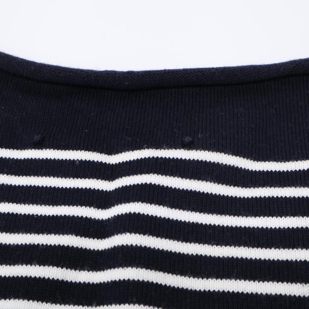 YURI+PARK [Good Condition] 6517-343-0253 Stripe V-neck Knit Sweater/ Tops *There Is No Size Notation. Navy / WhiteUsed