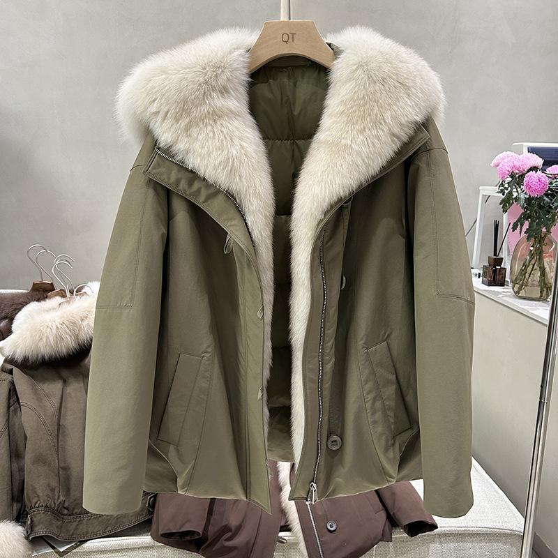 Snow Country Chuji oversized fox fur fur fur collar white goose down down pie overcome women's medium and long models special clearance