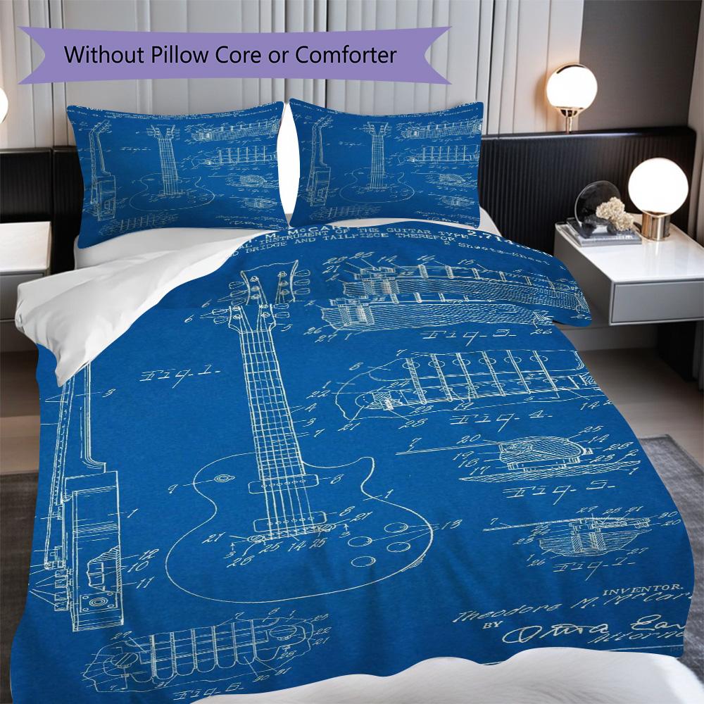 1PC Music, Guitar Theme Bedding Quilt Set Quilt Cover Pillowcase Home Decoration Birthday Gift (1 * Duvet Cover + 2 * Pillowcase, Without Core)