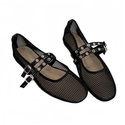 New Black Mesh Black Ballet Shoes Female Summer New Flat Hollow Mesh Breathable Single Shoe Fishnet Shoes Sandals