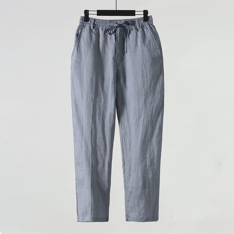 Men's Solid-Color Loose-Fit Cotton-Linen Pants for Spring/Summer: Youth Straight-Leg Casual Pants