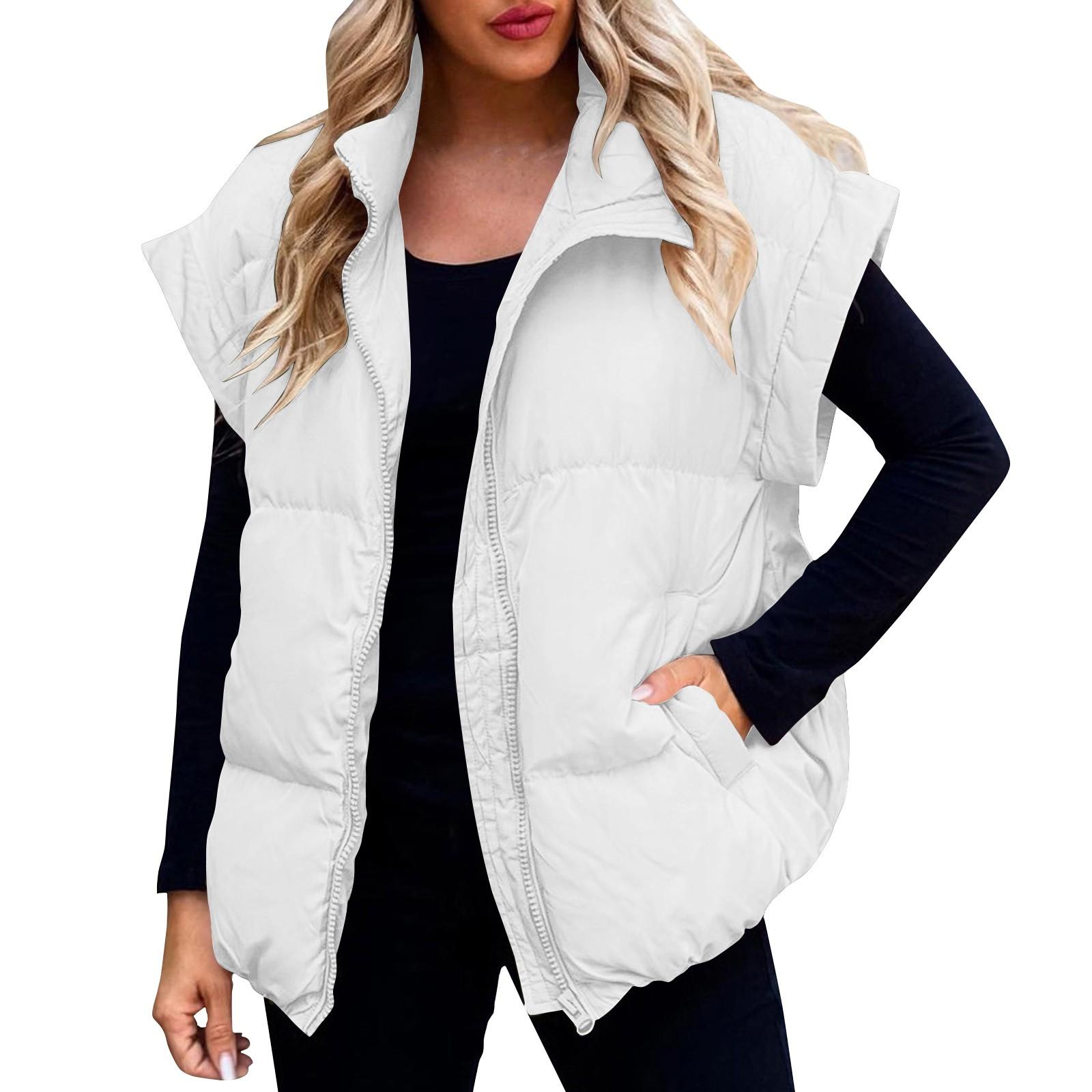 

Женский повседневный зимний жилет с воротником-стойкой, без рукавов, пуховые куртки, пальто с карманами, зима M белый