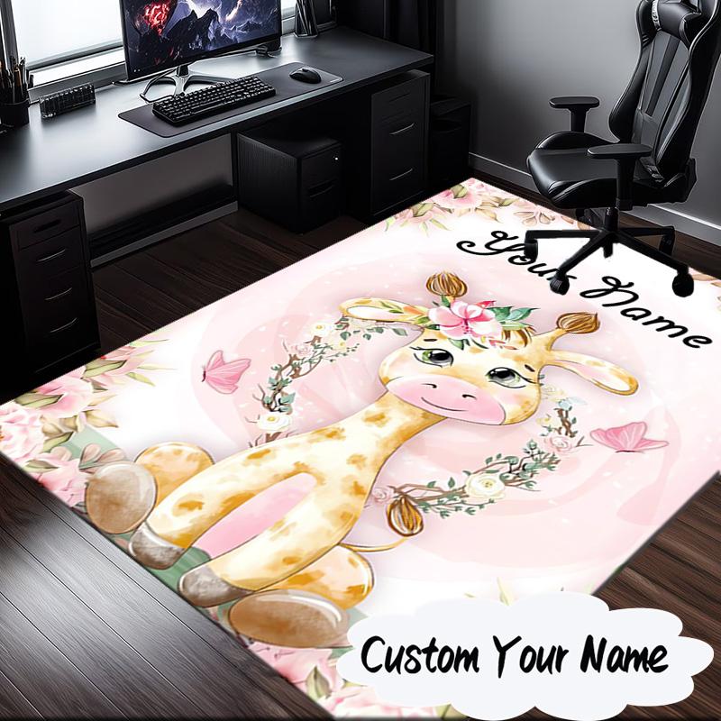 Custom Name Floral Puppies Art Carpet, Chair Rug,Area Rug for Office Bedroom Living Rooms Bedroom, Doormat Decor Christmas Fan Gifts