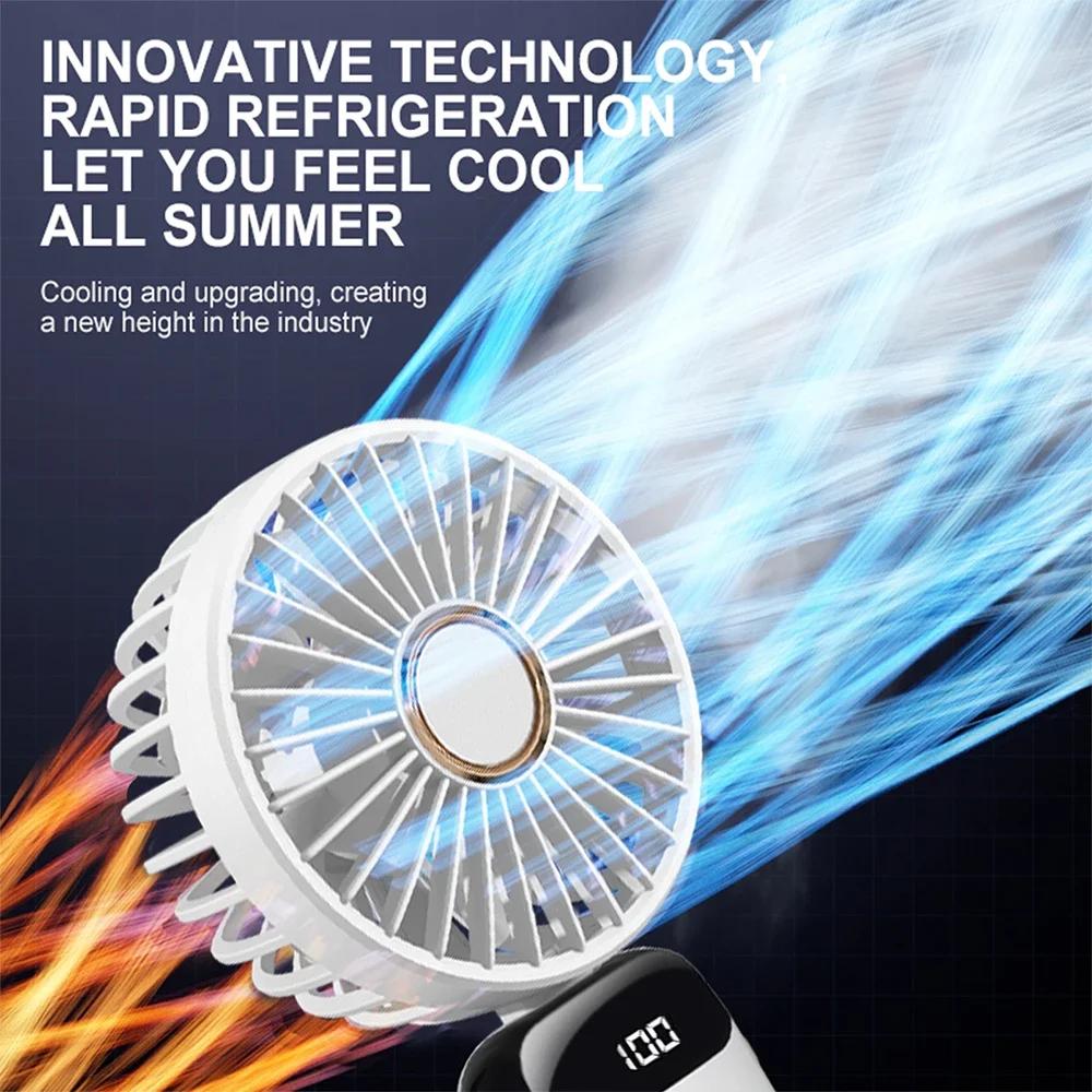 New Wind Cooling Handheld Mini USB Rechargeable Cute Fan Portable 5 Speed Personal Pocket Handheld with Hook &Screen