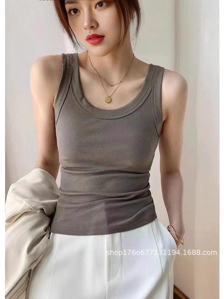 Women's Ribbed Cotton Camisole: Summer Anti-Exposure Base Layer V-Neck Vest