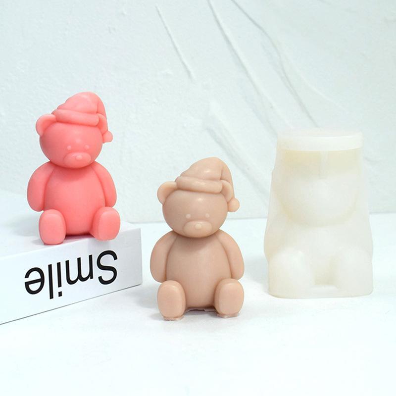 Silicone Bear Candle Silicone Mold 3D Cute Animal Bear Soap Plaster Resin Crafts Cement Mold DIY Ice Cube Making Tools Home Gift