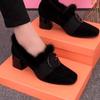 Plush Cotton Shoes Women's Winter 2025 New Mink Hair Beanie Shoes Medium Heel Thick Heel Loafers Hair Shoes