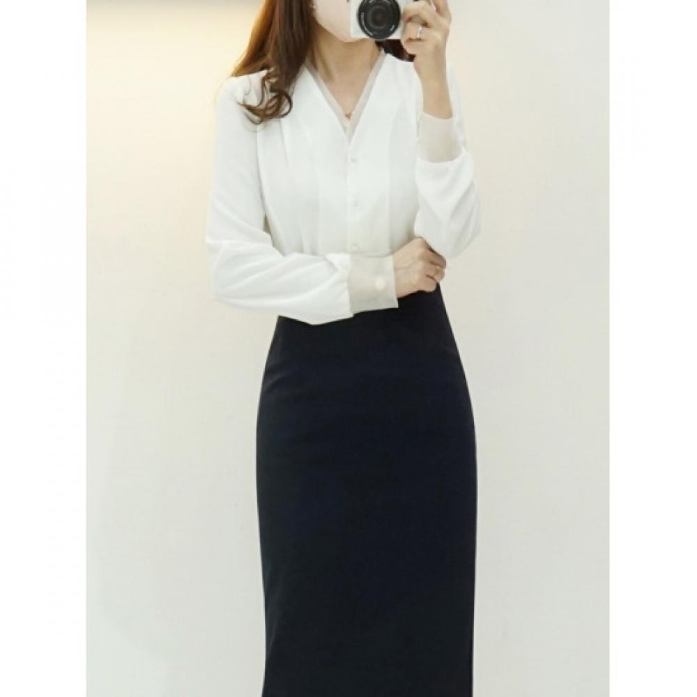 Style Latte Women Chiffon Blouse Organza Trimming V Neck