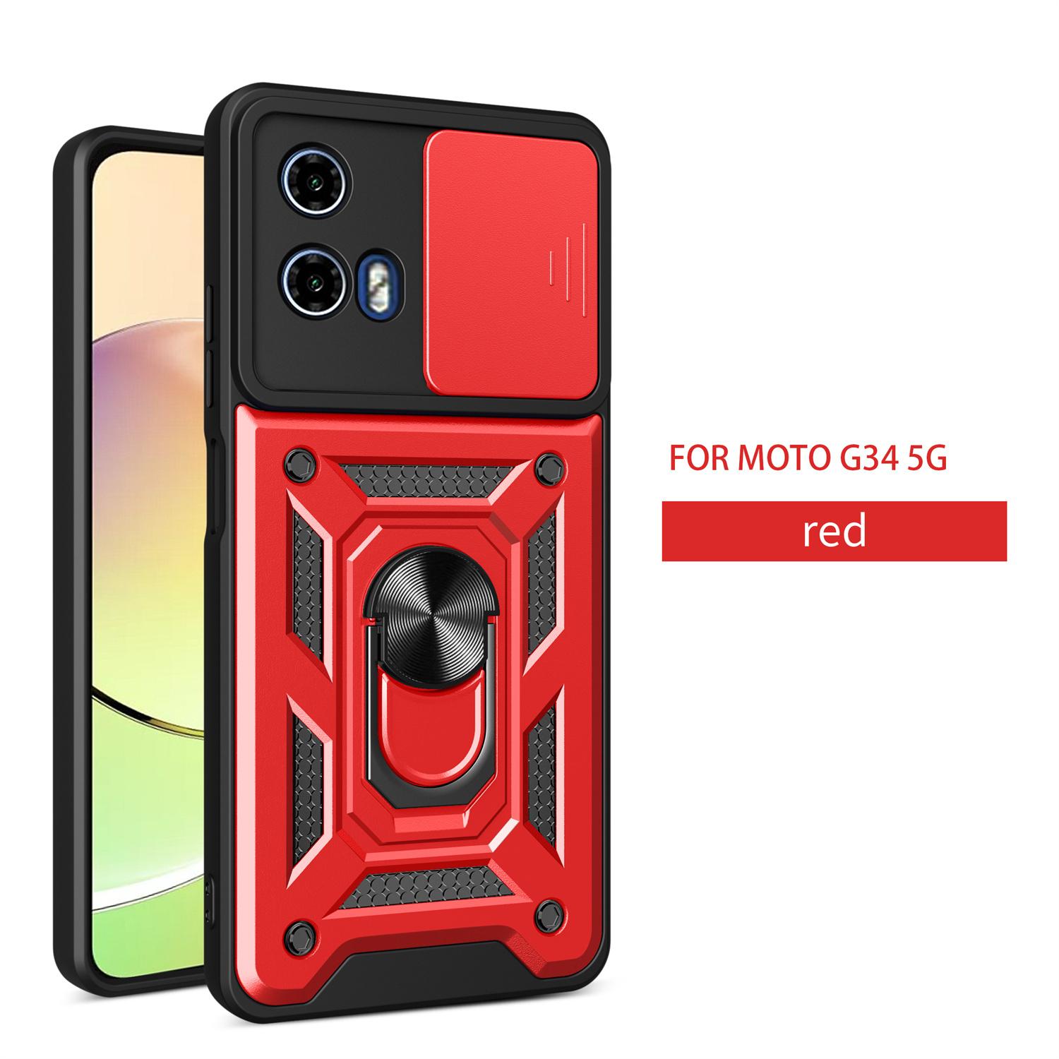 

Shockproof Armor Case For Motorola Mote G34 with Slide Camera Lens Protector -Magnetic Car Holder Ring Cover with Anti-Scratch For Mote G34