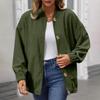 Women's Fashionable Solid Color Long Sleeved Button Jacket With Baseball Stand Up Collar Pocket Casual Jacket