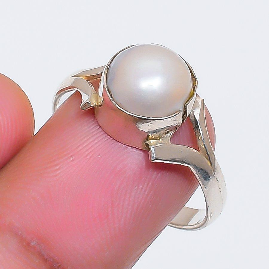 Natural Pearl Gemstone Handmade 925 Sterling Silver Jewelry Ring Size 5.5 ZS-1653