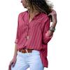 Women Autumn Striped Floral Long Sleeve Button V Neck T Shirt For Casual Chic