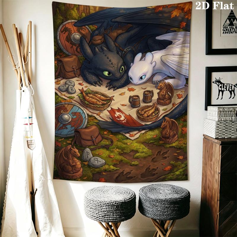 How to Train Your Dragon Wall Tapestry Aesthetic Wall Hanging Printed Fabric Blanket Decorative Tapestries for Bedroom Living Room Home Decor