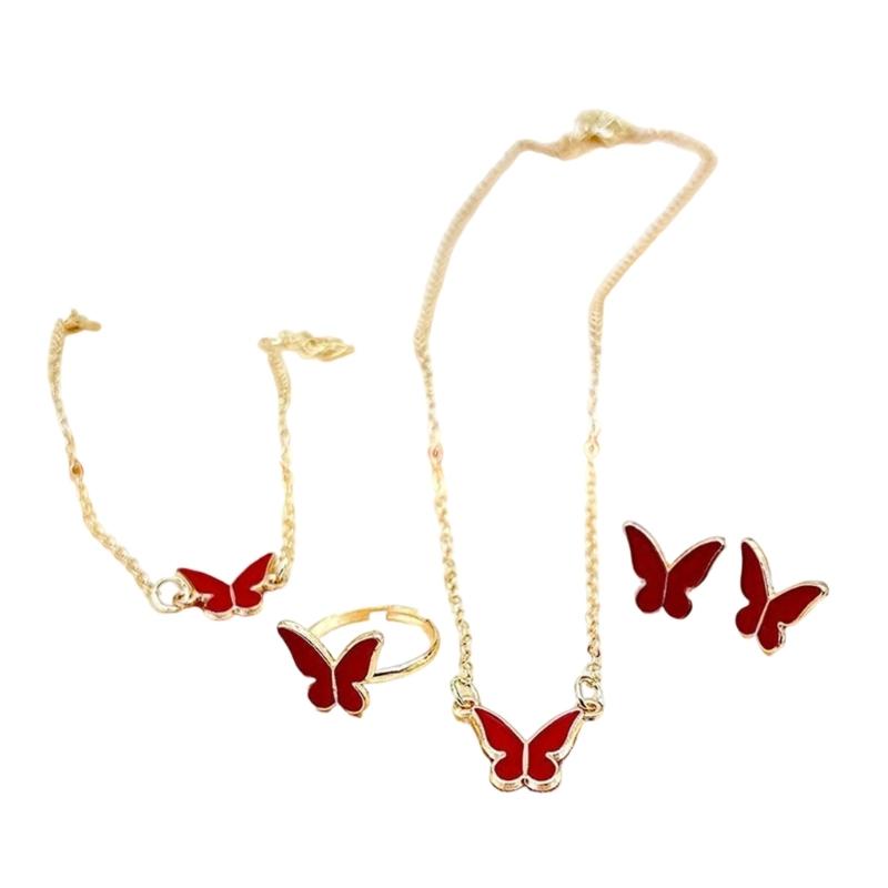 A52E Minimalist Butterfly Bracelet Ring Earrings Jewelry Set Perfect for Any Occasion