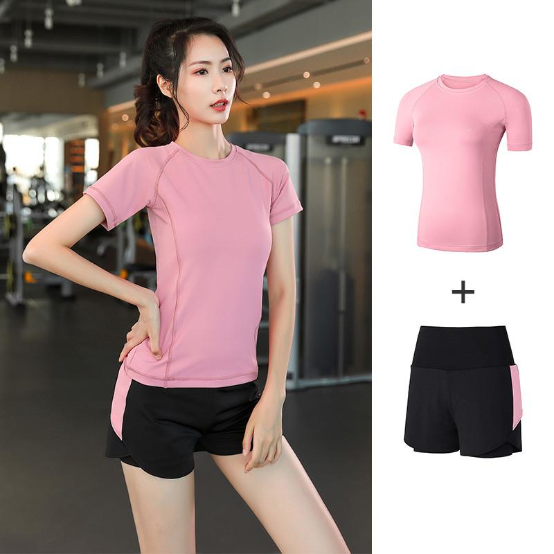 

Quick Drying Yoga Suit Set For Women s Summer Explosive Short Sleeved Two-piece Set For Women s Yoga Fitness Suit, Quick Drying Running Suit XXL рожевий