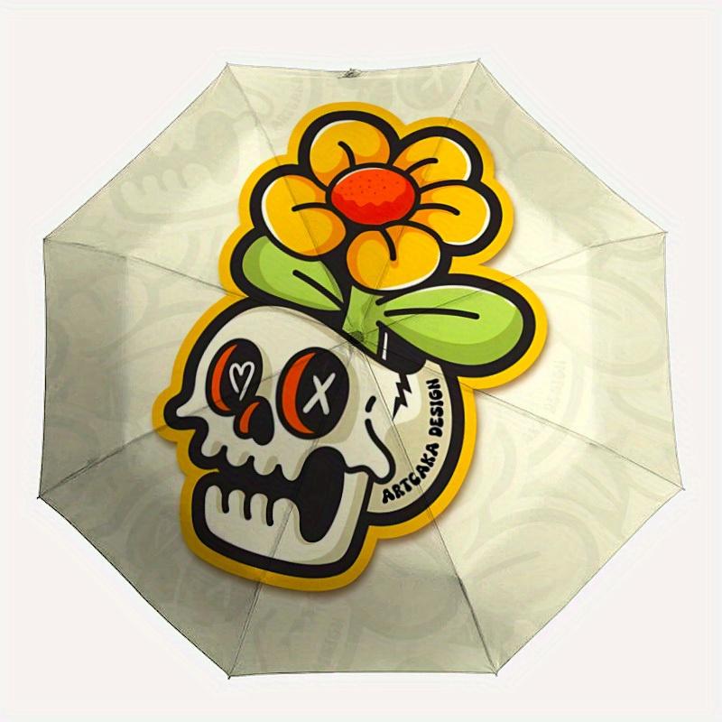 

1pc SkullFlower Automatic Folding Umbrella Portable Collapsible Design, 8-Rib Iron Frame, Durable Fabric, All-Season Casual Outdoor 179