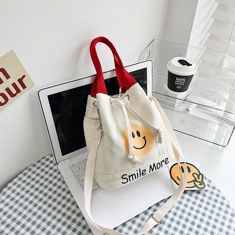 Contrast Color Canvas Bag New Women's Bag Fashion Bucket Bag Crossbody Bag