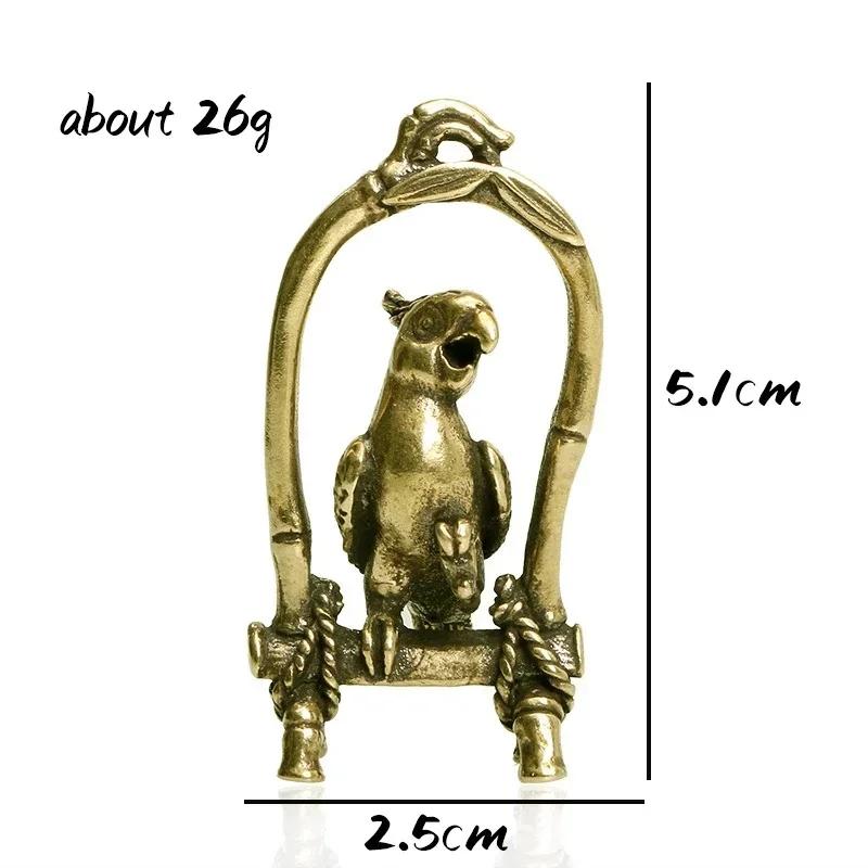 Animal Bird Key Chain Pendant Jewelry Decors Antique Copper Crafts Bird Cage Parrot Figurines Miniatures Desktop Ornaments Brass