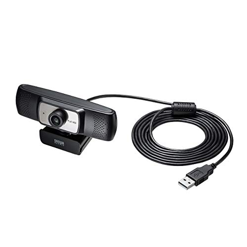 Sanwa Supply Conference Wide-Lens Webcam, USB Connection, 150° Ultra-Wide Angle, 2MP, Built-in Microphone, 3m Long Cable, Skype Compatible, Black CMS-