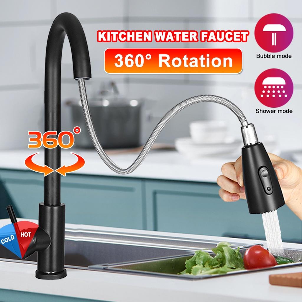 Black Pull Out Kitchen Faucet Single Hole Spout Kitchen Sink Mixer Tap Sprayer Head Hot Cold Tap Mixer