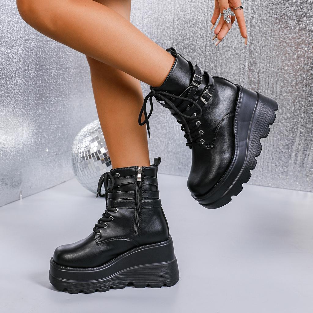 Wedge Heel Heightening Shoes Muffin Sole Martin Boots Autumn British Style Side Zipper Short Boots Women's Short Fashion Boots