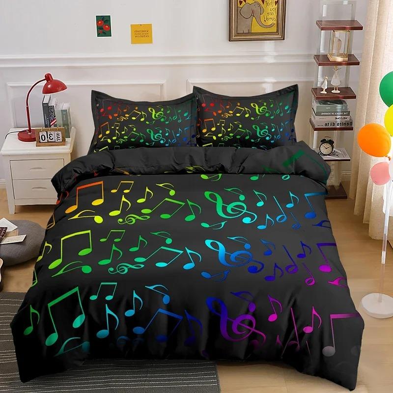 Musical Note Bedding Set 3pcs Music Theme Quilt Cover King Queen Size With Pillowcase Fashionable Psychedelic Soft Duvet Cover