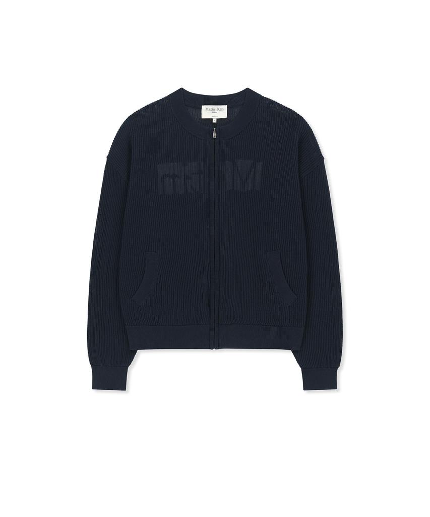 Matin Kim Back Logo Jacquard Mesh Knit Zip Up In Navy