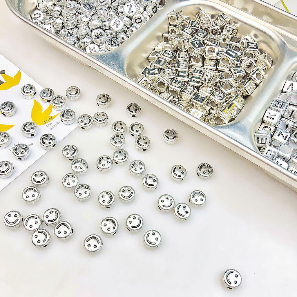 10g Black Outline Smiley Face Square Letter Beads for DIY Handmade Beading