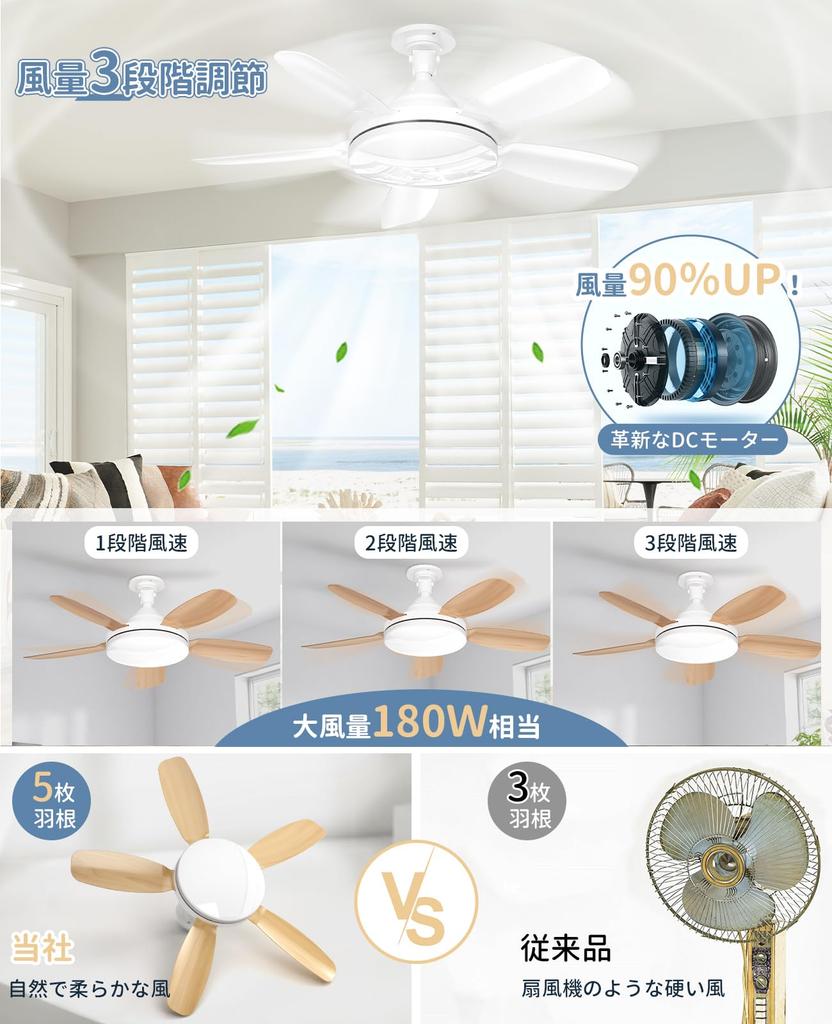 ATOPSUN LED Ceiling Fan Stepless Dimming and Color Airflow DC Timer Air Easy No Construction Slim Design for Tatami Mats sq Remote Fall Prevention and