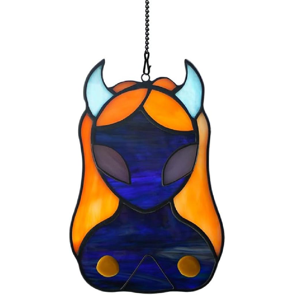 BOXCASA Alien UFO Decor - Stained Glass Window Hanging Suncatcher Showcasing a Cat Abduction Scene, Perfect Alien Lover Gift, Suitable for Alien