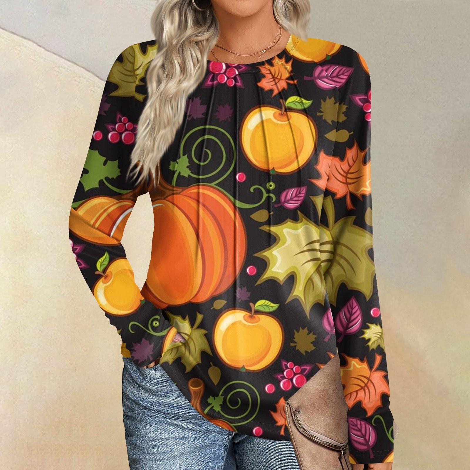 

Женская мода повседневная Хэллоуин длинный рукав круглый вырез топ XL жёлтый