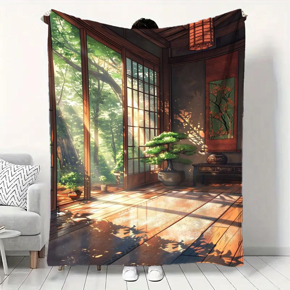 Japanese Landscape Samurai Geisha Flannel Fluffy Throw Camping Blanket for Children Adult Sofa Throw Blanket Modern Fashion Gift