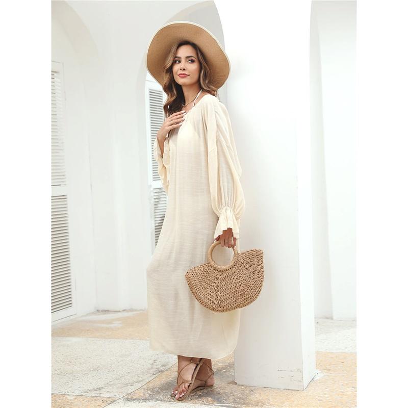 

New Summer Women s Blouse Butterfly Dance Back Round Neck Deep V Big Halter Bikini Blouse One Size абрикосовий