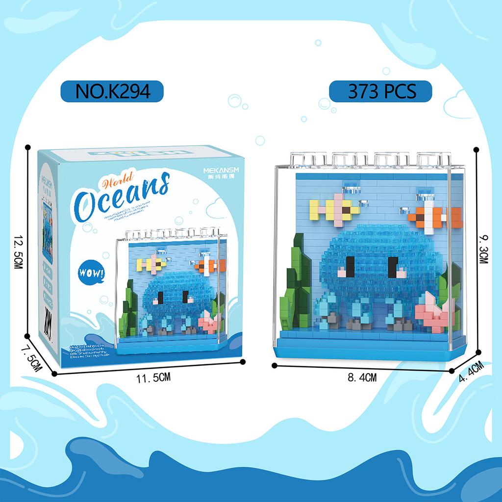 Lovely World Ocean Micro Diamond Build Block Shark Sea Otter Pufferfish Crab Dolphin Whale Jellyfish Nanobrick Wall Brick Toys