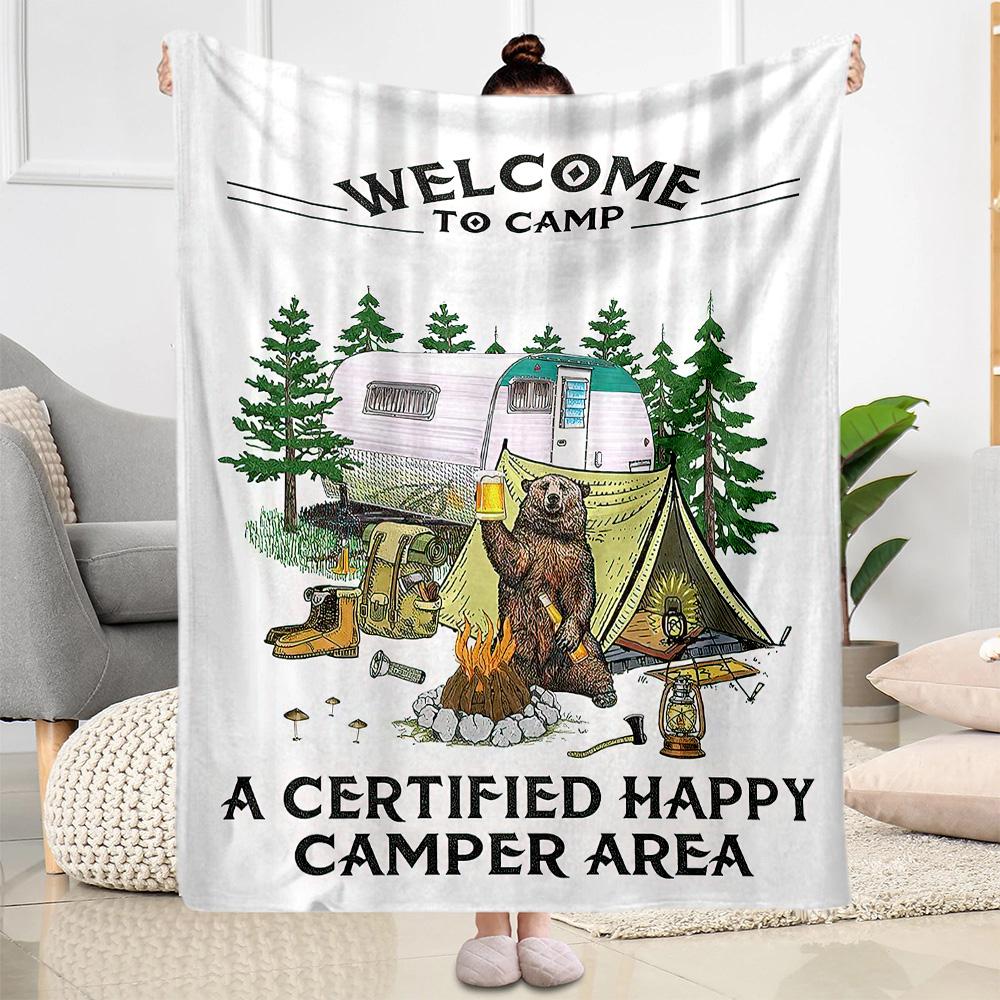 Happy Camper Adventure Blankets Are Suitable for Living Rooms,making Them an Ideal Choice for Outdoor Travel and Gifts.