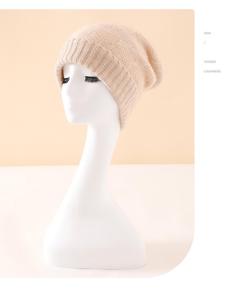 Women's Solid Color Cable Knit Earflap Hat - Cashmere 2025 Autumn/Winter Collection