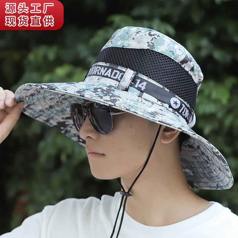 Bucket hat men's summer sun protection camouflage large brim sun hat outdoor breathable fishing hat mountaineering hat sun hat