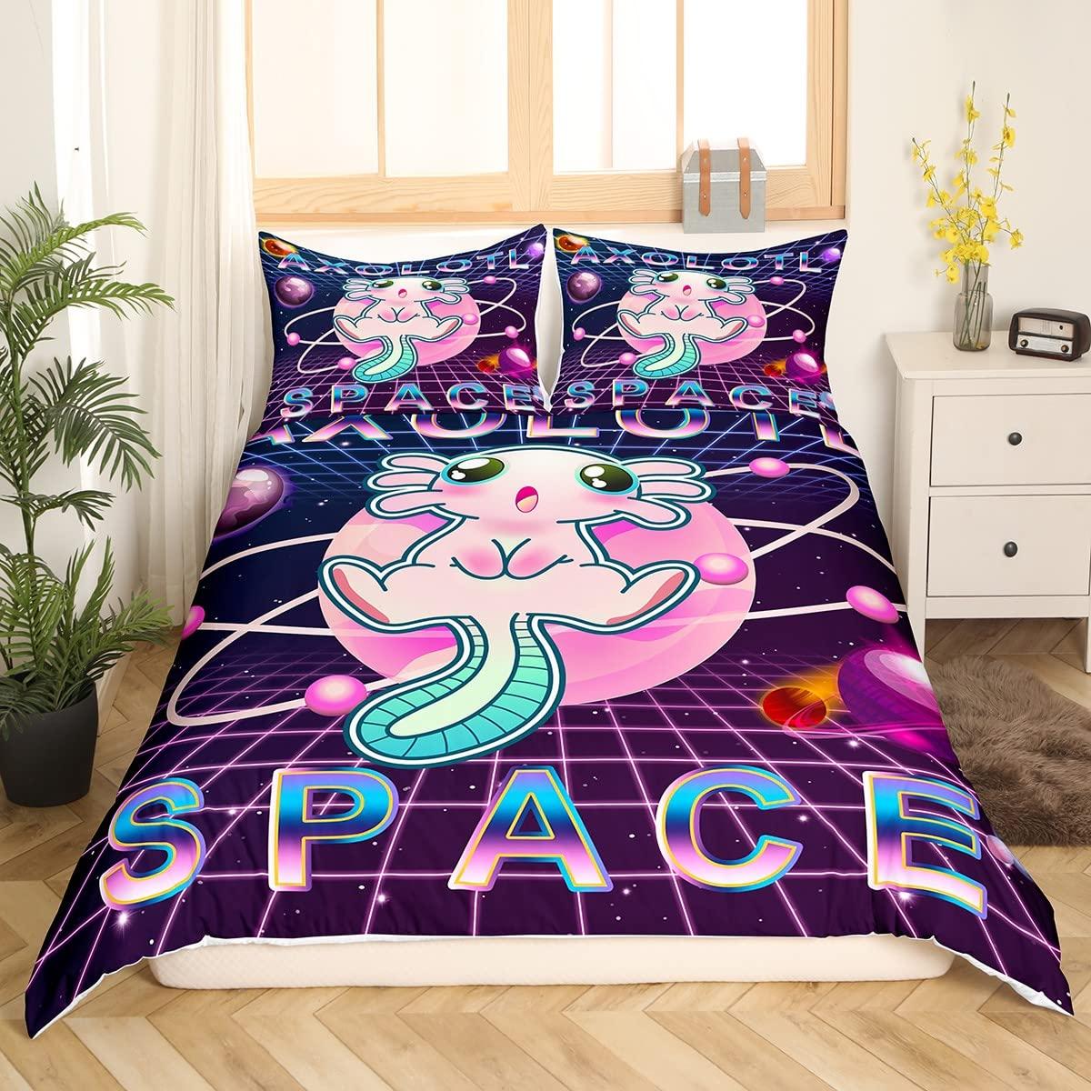 

Cartoon Axolotl Duvet Cover Set King/Queen Size Kids Girls Boys Cute Rainbow Sea Wildlife Animal Reptile Bedding Set (135x200cm)