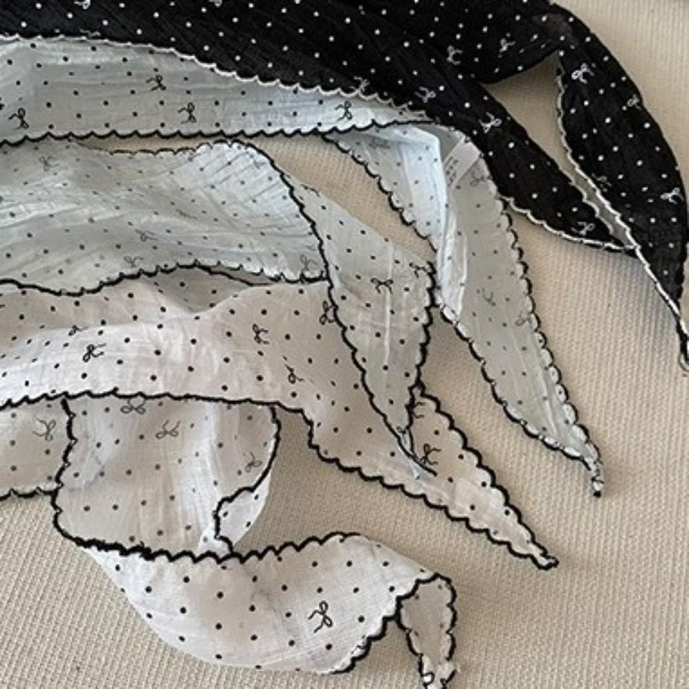 French Korean Neckerchief Bow Headband Turban Sweet Style Polka Dot Triangle Headscarf  Sunscreen
