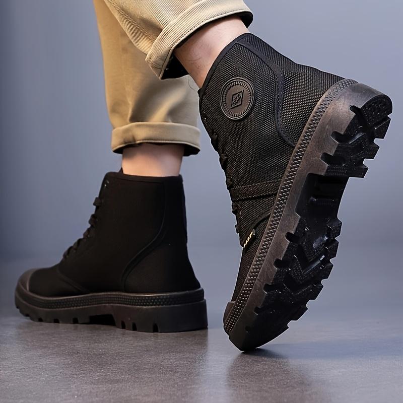 Breathable High-Top Canvas Military-Style Boots | Men's & Women's Unisex Ankle Support Shoes - Durable Rubber Sole, Round Toe Lace-Up Design