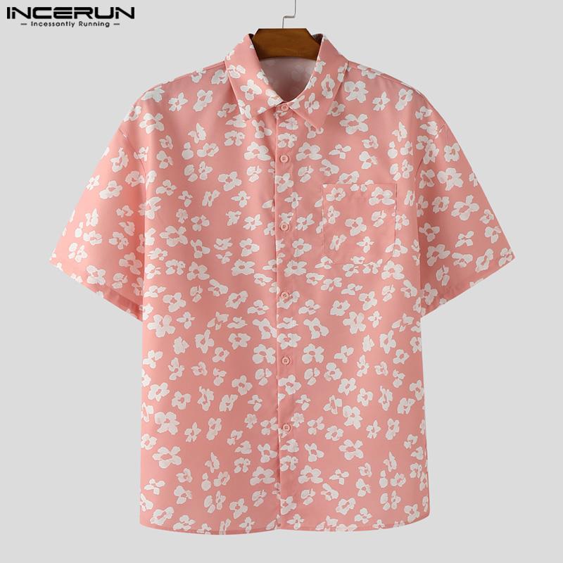 INCERUN S-XXXXXL Men Lapel Neck Short Sleeve Floral Print Buttons Casual Shirts