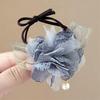 Hair Tie High Elastic Rubber Band Hair Rope with Hand-Sewn Organza Flowers