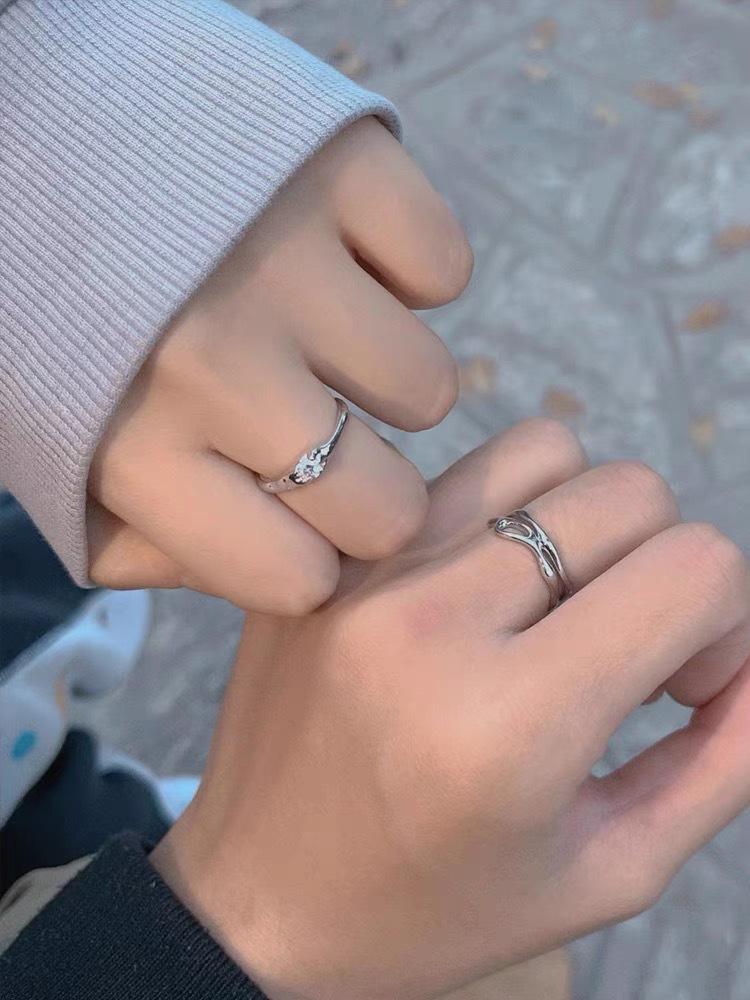 S999 Sterling Silver Unisex Couple Rings - Personalized, Cool, High-End Irregular Design, Openable Finger Rings