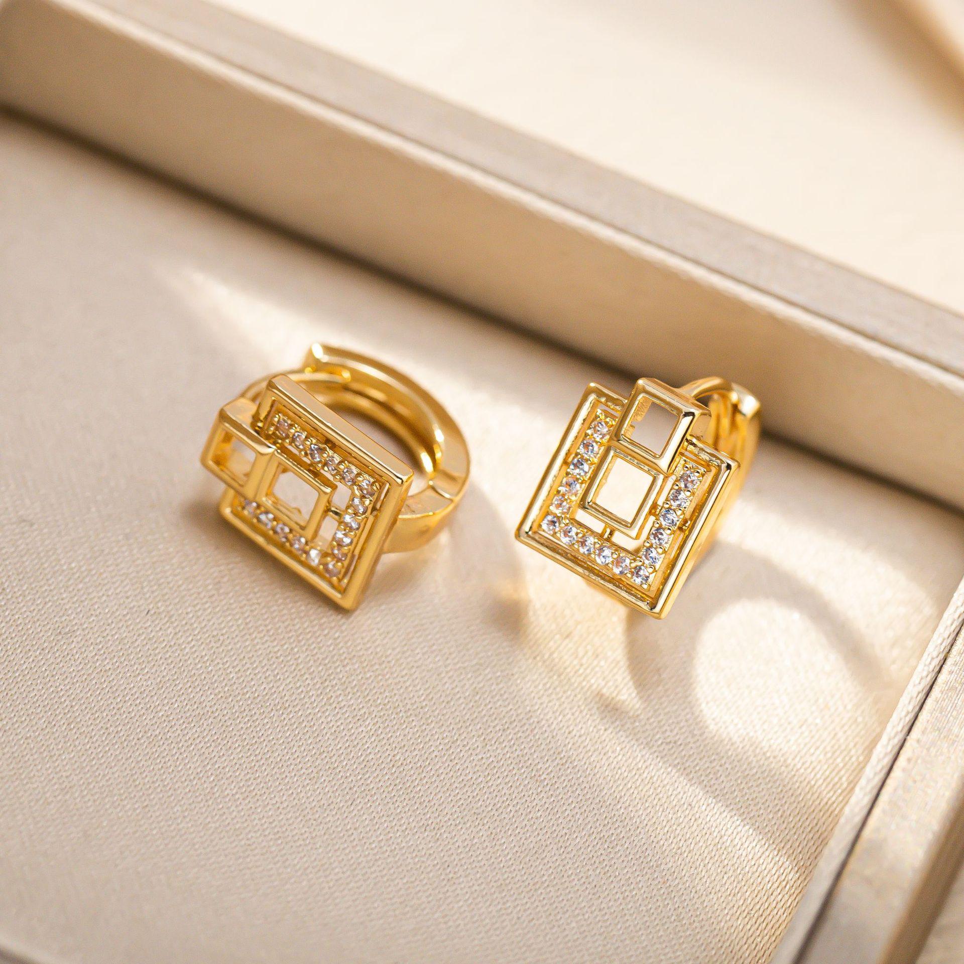 Women s Square Cross Stud Earrings – New Trendy Design Ear Cuffs with High-End Style