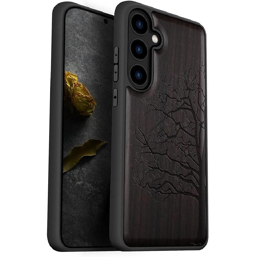 

Деревянный чехол Carveit для Galaxy S24 [Натуральное дерево и черный мягкий ТПУ] Ударопрочный защитный чехол Уникальный деревянный дизайн Совместим с Samsung S24 Galaxy S24 (6.2 inch)