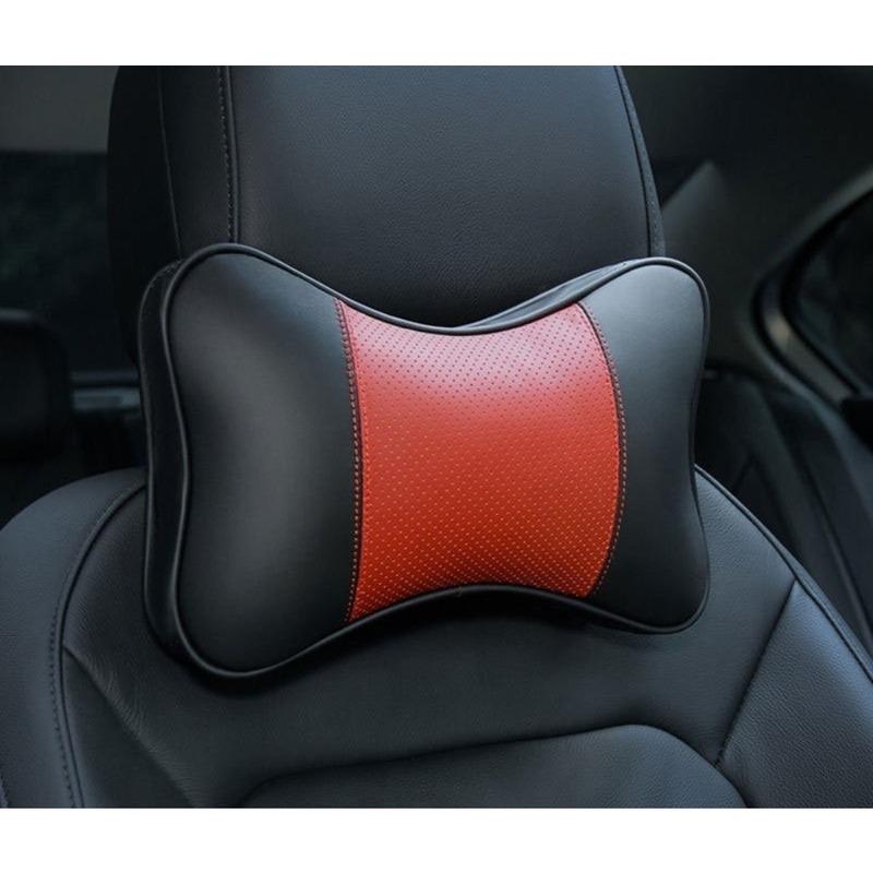 2PCS Auto Universal Seat Soft Breathable Interior Decoration Top Quality Cowhide Car Neck Pillows Headrest Neck Pillow Support