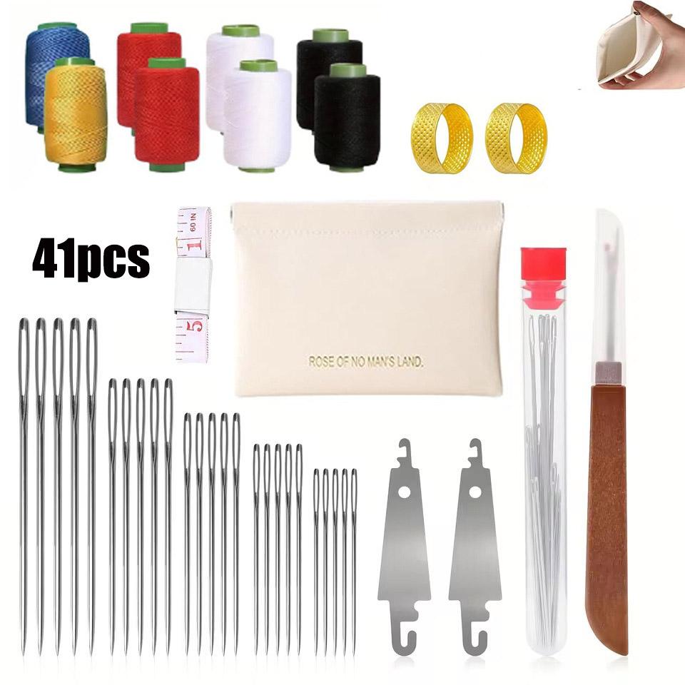 

41 PCS Big Eye Steel Sewing Needles Kit, Steels Needle For Hand Sewing With Thimble, Threader, Thread Rippers For Beginner And Clothing One Size серебряный