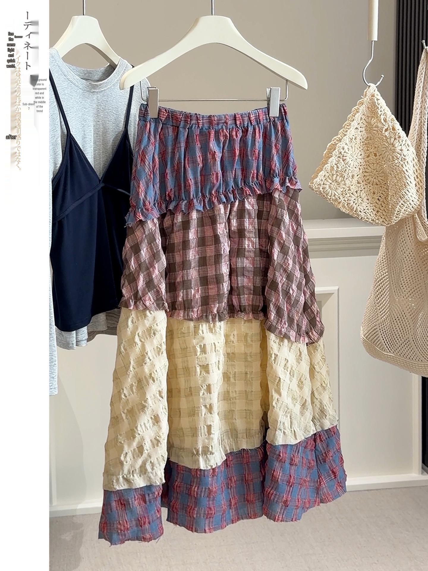 

Ретро клетчатая пэчворк юбка миди - с высокой талией, А-силуэта, для женщин, Коллекция Весна/Лето One Size